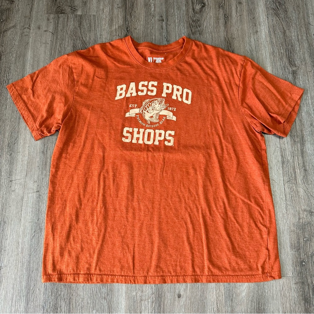 Bass Pro Shops fishing orange cream short sleeve graphic t shirt